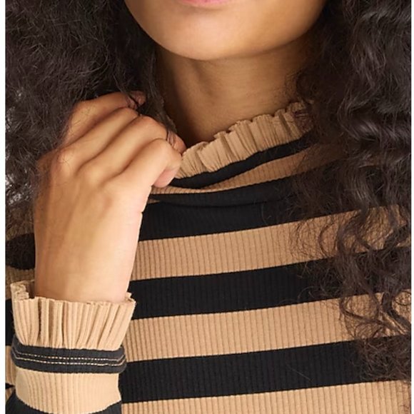 J. Crew Vintage rib ruffle mockneck tee in stripe - Picture 2 of 5